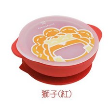 Marcus&Marcus 動物樂園幼兒自主學習吸盤碗含蓋 (6色任選) 台灣代理公司貨 檢驗合格, 1個, 獅子(紅)