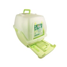 萊恩家 日本IRIS 雙層抽屜貓砂盆 TIO-530FT 附抽屜 雙層貓砂盆 一週間大玉貓便盆, 1個, 綠色, 綠色