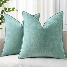DecorUhome 여름 소파 장식용 베개 커버 45.7 x 45.7cm(18 x 18인치) 2개 세트 장식적이고 부드러운 벨벳 모던하고 아늑한 셔닐 베개 커버 우아한 디자, Aqua Haze