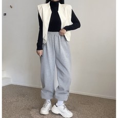 H's 2style 女式 Hem Topper Street 拉絨加厚加長加寬訓練慢跑褲