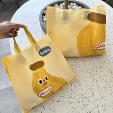 비닐 쇼핑백 선물 복장 손잡이 포장봉투 소 중 대 방수 쇼핑백 노란 바나나, 25개