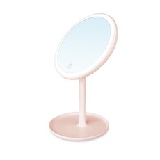 나비 LED 조명 화장 거울 173x173mm 메이크업 탁상 무드등 마그네틱 확대경 스탠드 충전식 NV53-CMR7, 핑크