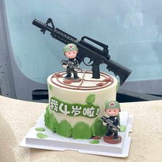 어린이 생일 케이크 장식 위장복 총을 든 군인 소년 전사 모형 장식품 베이킹 용품, 플라스틱 풀백 탱크 4피스 세트 밀리터리 그린