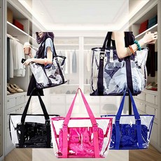 투명 방수가방 드라이백 목욕가방 워터파크 수영장필수품 수납기능 물놀이파우치, LD-033 투명와이드SR-블루