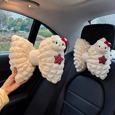 다나에 헬로키티 헤드레스트 차량용 목쿠션 목베개 허리 쿠션 자동차 인테리어+지아싱트레이드 머리끈, 2개, 화이트 목쿠션