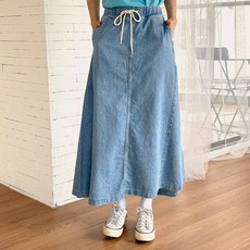 로로텐 플레어 데님 밴딩 롱 스커트 A라인 여성 빅사이즈