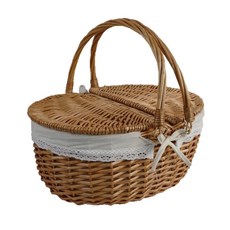 고리 버들 뚜껑 35x25x17cm 빨간색 체크 패턴 홈 장식에 대 한 휴대용 보관 바구니 야채 짠 핸들, b