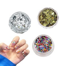 ISHR 네일 파츠 별 3개 세트 주얼리 파츠 반짝이는 별 모양 멀티컬러 용기 포함 초박형 장식 젤네일 DIY 수제 얼굴 라메 바디 골드 실버 (A)