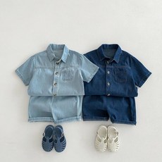 아이콩 키즈 남아 여름 상하세트 등원룩 여행룩 소풍룩 북유럽 청남방 반팔티 청반바지 상하세트
