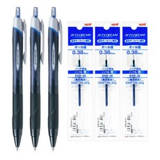더주니 유니 제트스트림 SXN-150 단색 볼펜 3개 + 리필 3개 세트, 1개, 0.38mm 블루 3개 + 리필 3개 세트
