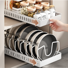 셀클릭 후라이팬 정리대 슬라이딩 수납함 길이조절 선반 슬라이딩선반 슬라이딩 선반, 1개, 화이트