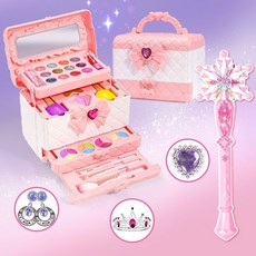瀾錦書捨 女孩兒童化妝品套裝 無毒彩妝盒 3-9歲 女童公主 生日新年禮物, 【新款公主手提箱】+魔法棒5件套, 1個