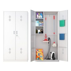 不銹鋼清潔櫃雜物拖把吸塵器收納櫃保潔櫃陽臺傢用傢政工具儲物櫃, 雙門清潔櫃-冷軋鋼,1.0mm, 1個