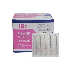 용창 멸균 주사침 18G x 38mm 100개입 EO멸균 일회용주사바늘, 1박스