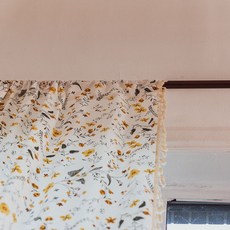 커튼 완제품 일한 꽃 싱그러움 펀치 화이트 프린트 면 소녀 방 작은 창문 프라이버시 커튼, 높이 220cm* 너비 150cm, 낙엽꽃-수술 커튼