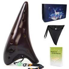 오카리나 12 톤 알토 C 세라믹 악기 노래 책 목 스트링 코드 운반 가방 어린이 좋은 선물, 02 brown, 1개