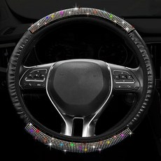여성 여성 블링 다이아몬드 가죽 자동차 액세서리를 위한 새로운 크리스탈 라인스톤 스티어링 휠 커버 유니버설 15인치 휠 프로텍터(컬러풀), Pink, 1개