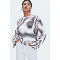 국내백화점 H&M 가디건 브랜드관 롱 슬리브 코튼 탑 다크 레드/스트라이프 1240497011 커플 사무실 (BK파우치 증정)