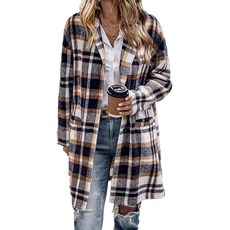 IN'VOLAND 여성용 플러스 사이즈 플란넬 격자무늬 섀킷 코트 라펠 버튼 울 혼방 겨울 타탄 트렌치 재킷 포켓 포함 Ydl3 122997