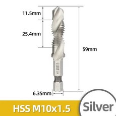 Hss 티타늄 도금 탭 드릴 비트 카운터 싱크 디버러 세트 고속 복합 나사 나사 비트 수공구 6 개 M3-M10, [12] Silver M10x1.5, 1개