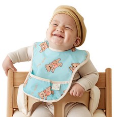 아이주 방수 포켓 턱받이 자기주도이유식 자기주도식 턱받이 신생아 아기 돌 아기 턱받이, 1개, 1개입, 리틀베어