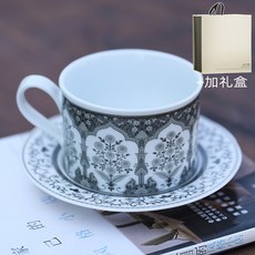 Johanna Basford 花園咖啡杯碟 法式蕾絲復古設計 精緻下午茶組, 北4-祕密花園-青黑白款大280ml）+,200-280ml, 1個