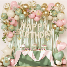 모아룸 풍선 파티 생일 이벤트 장식 풍선구름 세트, 1세트, 그린핑크 풍선 세트