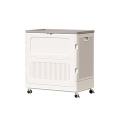 折疊收納箱 123L 40cm 附輪 翻蓋設計 無孔密封防潮, 奶白灰, 1個
