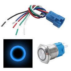 JK 크롬 스위치 블루 LED 19mm 셀프 락 타입 케이블세트 DC12/24V DIY 버튼 자동차 차량용 전원 원형 메탈 인테리어, 1세트