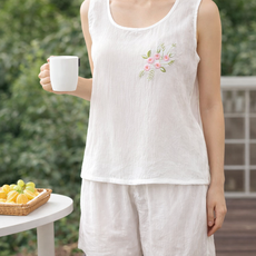 최강 시원한 꽃자수 여름용 할머니 인견 민소매 반바지 홈웨어 세트 SSG-2850