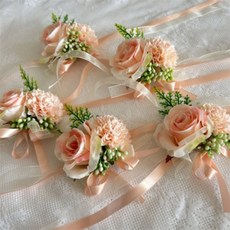 더번지 웨딩 꽃팔찌 화관, 핑크