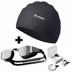 25년 ?코스키?김서림방지 남녀공용 고급 실리콘 수경수모 4종 수영용품세트, 1세트, 블랙