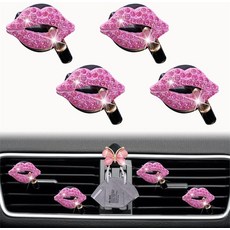 4피스 블링 핑크 립 에어 벤트 클립 입술 자동차 공기 청정기 통풍구 클립 자동차 디퓨저 다이아몬드 자동차 인테리어 장식 참 장식 귀여운 액세서리 여성용 자동차