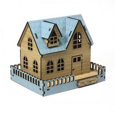 빌리지 조립건물 미니어처 조립 나무 하우스 프라모델, 블루, 1개
