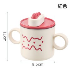 吃飯碗雙耳防燙嬰兒輔食碗卡通316不鏽鋼保溫碗寶寶餐具母嬰餵飯, 1個, 小恐龍316不鏽鋼杯紅色:1個