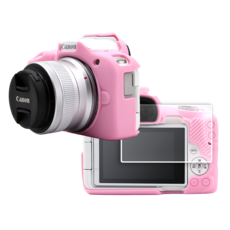 CANON EOS R50 카메라 하우징 범퍼 케이스 + 액정 방탄유리 필름, 핑크