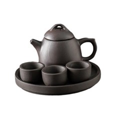 迷你紫泥秦權茶寵擺件 一壺三杯, 一壺三杯 盤 紫泥秦權, 1個