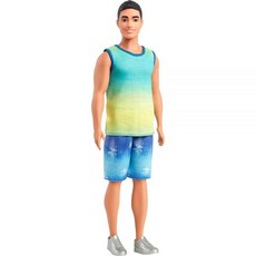 Barbie Fashi온istas 켄 인형 #236 블랙 헤어 블루 및 그린 옴브레 탱크 착용 청바지 반바지와 실버 스니커즈 251091, Barbie Fashi온istas 켄 인형 #236,