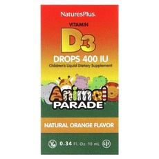 Nature's Plus 動物遊行 純素維生素D3滴劑10mL 兒童400IU (半年) 成人800IU(3個月), 2瓶以上（請填寫數量）