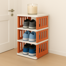 하스몰 튼튼한 차곡차곡 블럭 신발정리대 신발장, 4단, 오렌지, 1개
