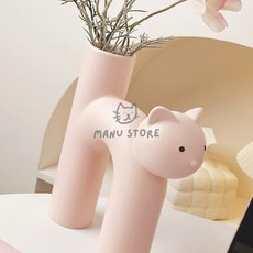 [오마누] 화병 인테리어오브제 빈티지장식소품 도자기 꽃병 핑크크림