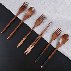 일헌 캠퍼 스트링 우드 커트러리 3style 나무젓가락, 브라운-포크