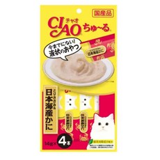 CIAO 啾嚕肉泥 貓咪液狀零食 雞肉日本蟹口味 14g x 4入, 1個, CIAO啾嚕肉泥 雞肉+日本蟹 14g*