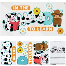 Fun Express 137.2cm x 73.7cm(54 x 29인치) Cows In the Mood to Learn 교실 벽화 - 8피스, Fun Express 137.2cm x 73.7cm(5