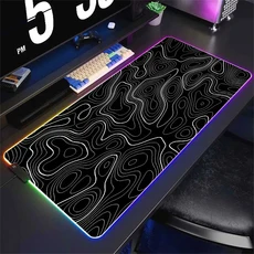 LED 데스크 매트 흑백 라인 RGB 컴퓨터 마우스 패드 게이머 캐비닛 발광 추상 키보드 게임, 05 RGB 350x250x3mm, 08 HL1816