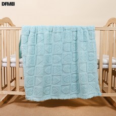 DFMEI 兒童蓋毯珊瑚絨毛毯生兒柔軟吸水初生寶寶洗澡裹巾嬰幼兒浴巾抱毯, 1個, 愛心格-藍色:80*100cm