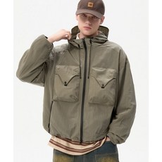 트릴리온 빅 포켓 메탈 나일론 후드 집업 윈드브레이커 카키 베이지 136077