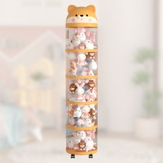 두리치 강아지 인형 정리함 시바견 투명 원통 높이조절 가능 이동식 장난감 보관함, 1개