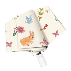 可愛兔子花卉圖案 輕巧便攜 晴雨兩用