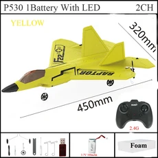 2024 탑 P530 2.4G 2CH RC 비행기 랩터 F22 전투기 버전 LED 조명 자이로스코프 장난감 쉬운 비행이 가능한, 05 YELLOW Foam